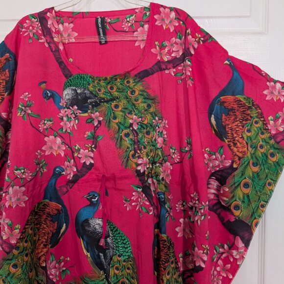 American Leisure Peacock Muumuu Womens Free Size Pink Lightweight Oversized - Picture 2 of 11